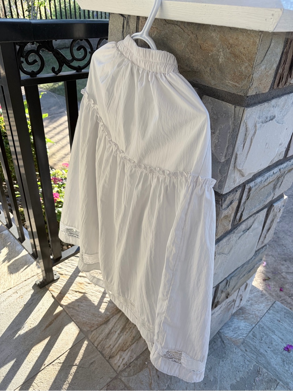 White Cottagecore Lace Trim Skirt